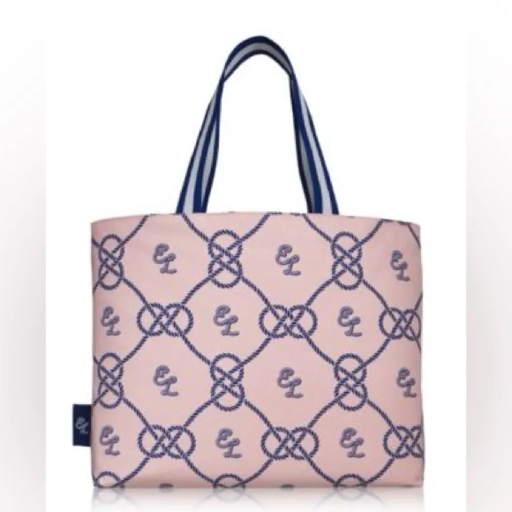 Estée Lauder Pink Blue Nautical Logo Canvas Tote Bag Beach Travel Shopper - Picture 3 of 15
